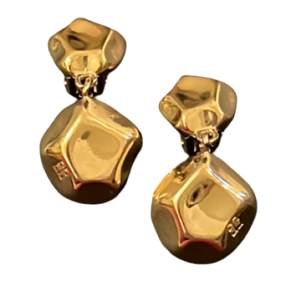 Vintage Givenchy Gold Plated Irregular Door Knocker Drop Logo Clip Earring - Picture 6 of 11